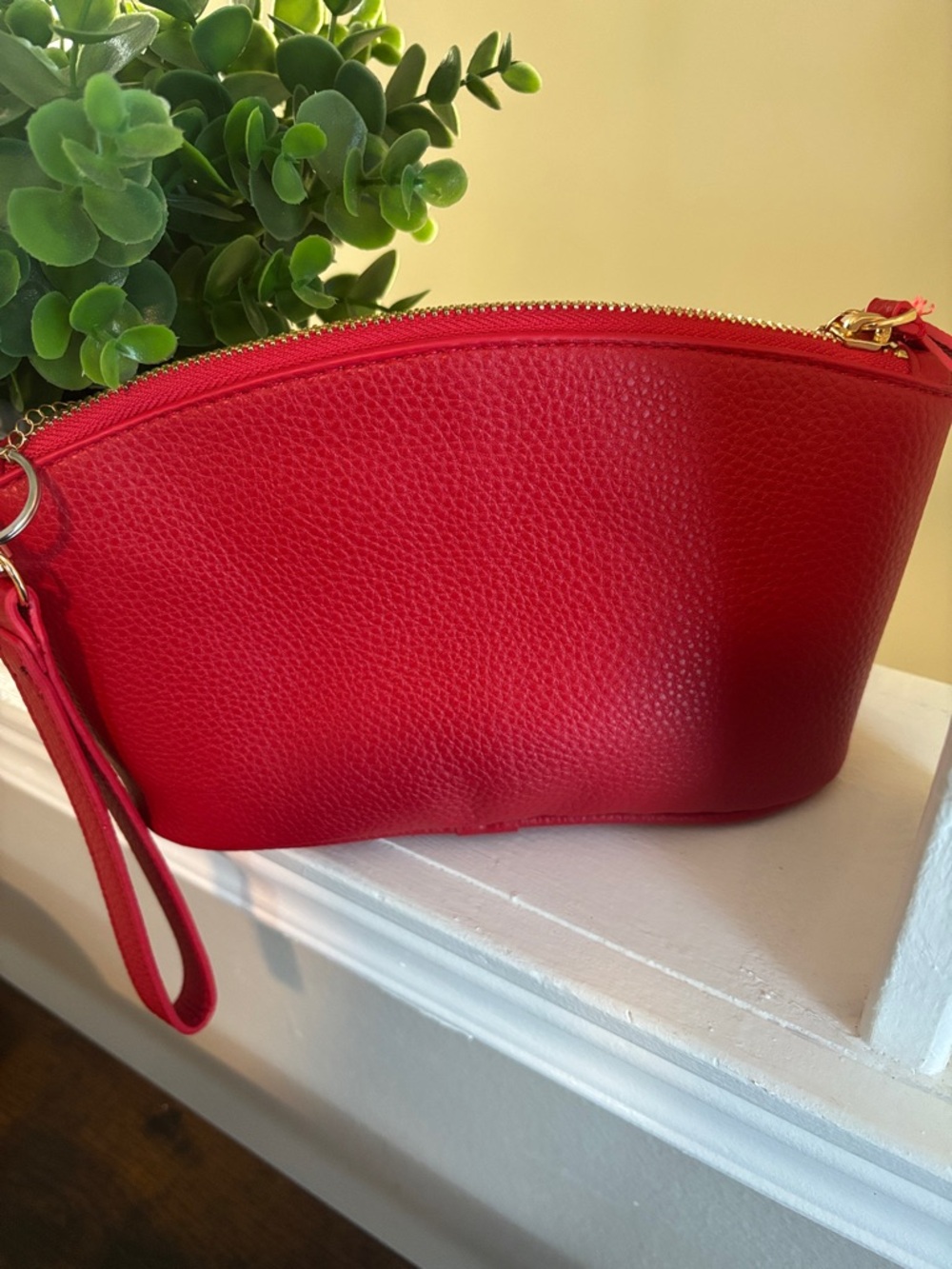 Chic Red Pebbled Leather Cosmetic Pouch with Gold Charm Chain β€οΈβ¨ | Sephora - Picture 3 of 6